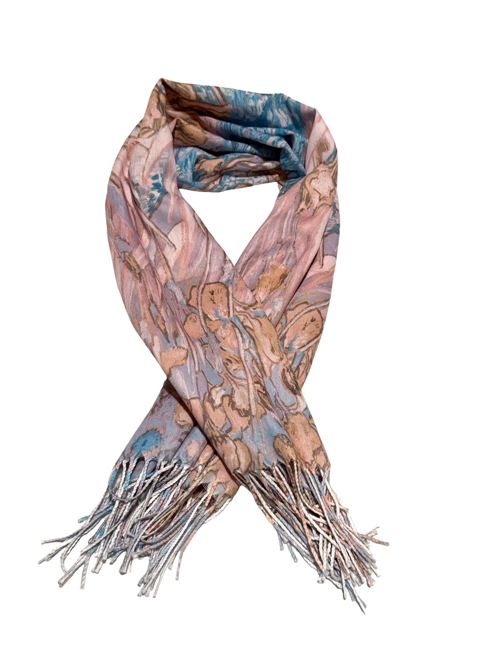 Pastel Floral Fashion Linen-blend Scarf - Pink & Blue, handmade in India